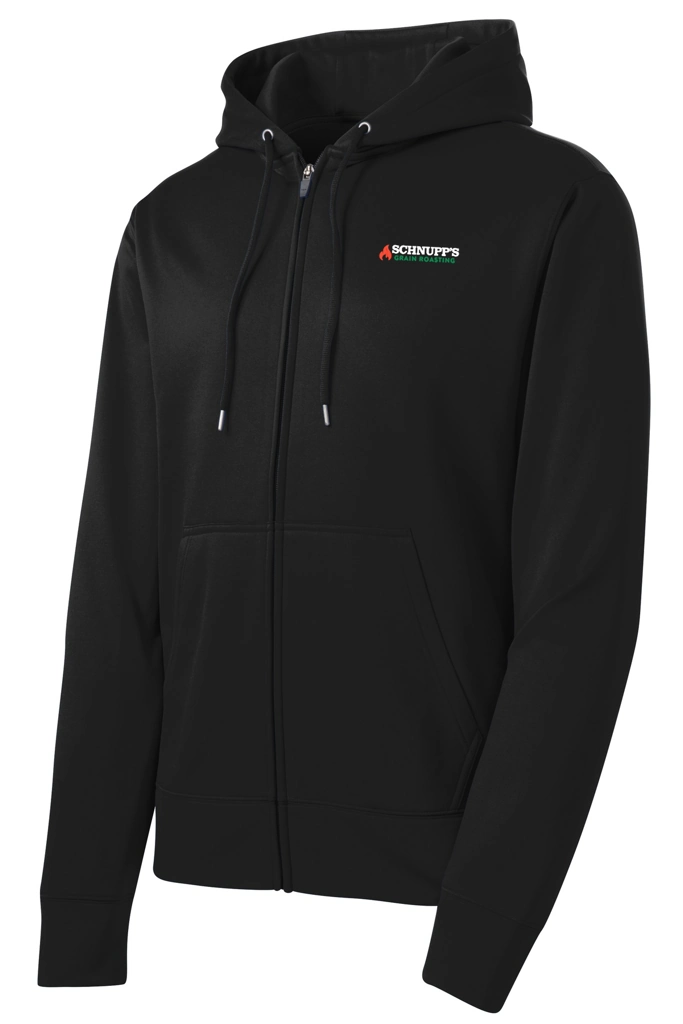 Variant Image for ST238 - Sport-Tek® Sport-Wick® Fleece Full-Zip Hooded Jacket. - SGR LC/Sleeve - White 4C E - Website Schnupp's Grain Roasting