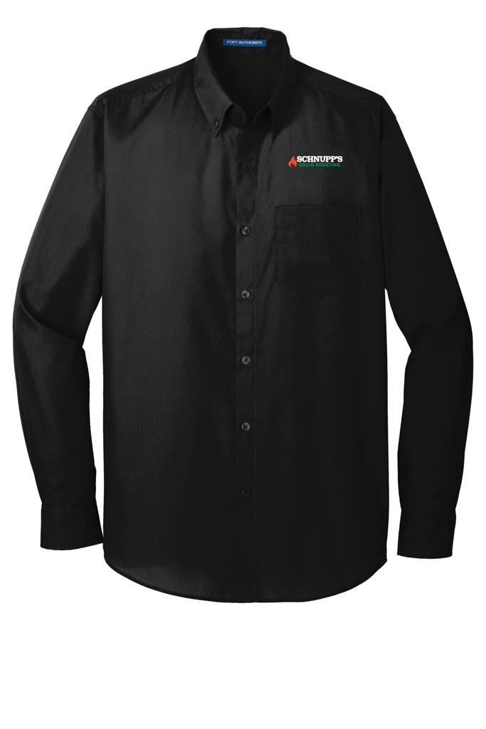 Variant Image for W100 - Port Authority® Long Sleeve Carefree Poplin Shirt - SGR LC/Sleeve - White 4C E - Website Schnupp's Grain Roasting