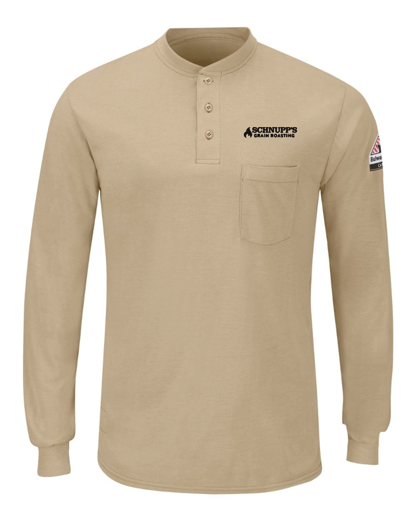 Variant Image for SML8 - Bulwark Men's Long Sleeve Henley - SGR - LC/Sleeve - Black 1C - E - Website Schnupp's Grain Roasting