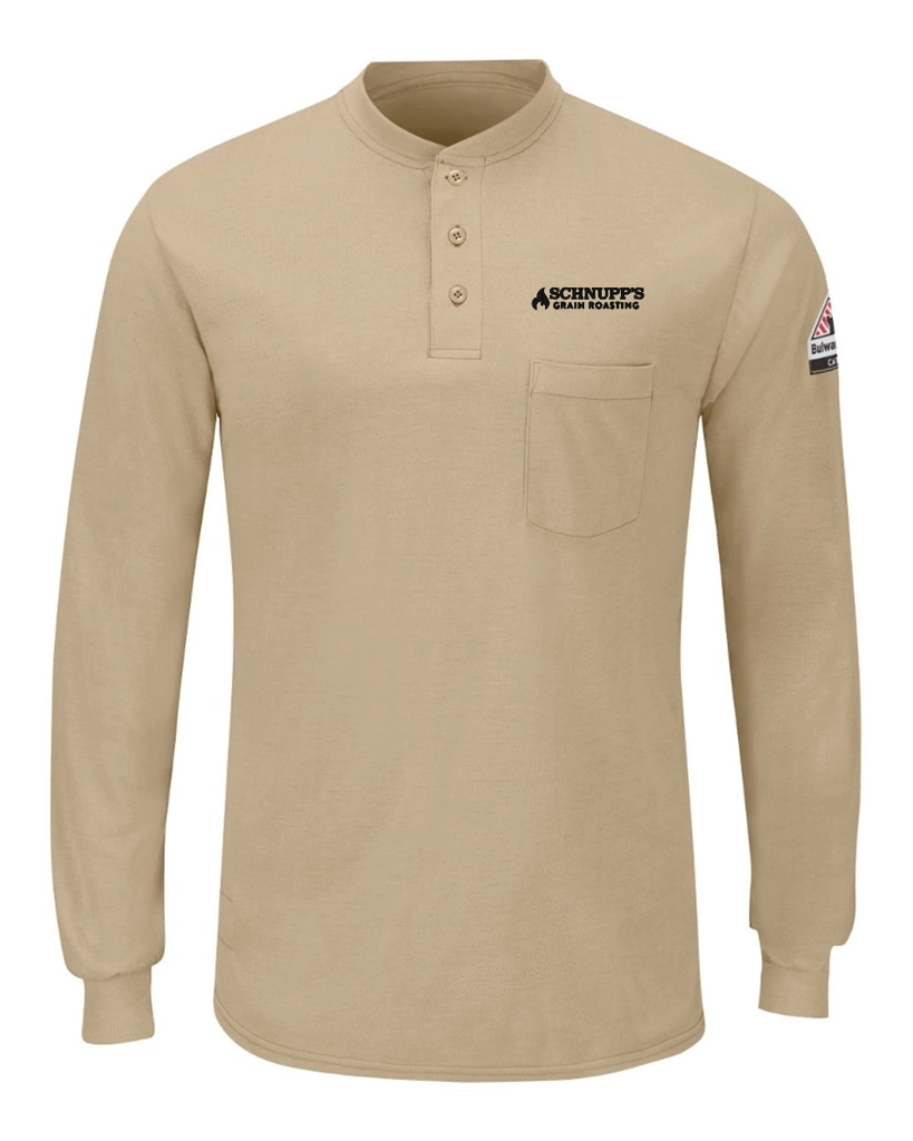 Variant Image for SML8T - Bulwark Men's Tall Long Sleeve Henley - SGR - LC/Sleeve - Black 1C - E - Website Schnupp's Grain Roasting